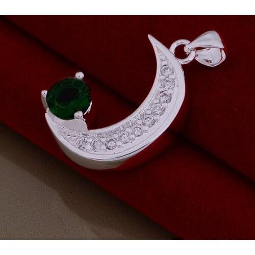 AN1006 stearling silver color Necklace fashion jewelry pendant crescent inlaid green stone /ccbaktia bmxakeea