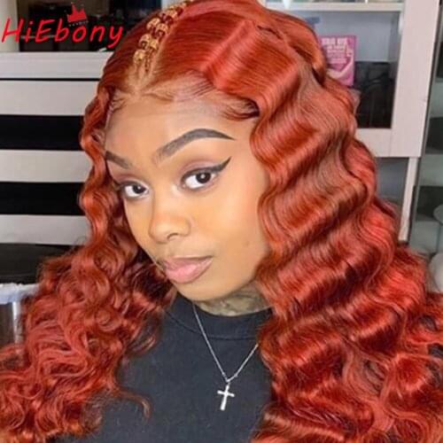 Glueless Human Hair Lace Front Wig Ginger Orange Deep Wave Preplucked Remy Hair Deep Parting Lace Front Wigs For Black Women