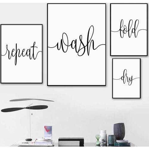 Laundry Room Signs Art Prints Wash Dry Fold Repeat Quote Posters Canvas Painting Pictures Laundry Bathroom Wall Art Decoration