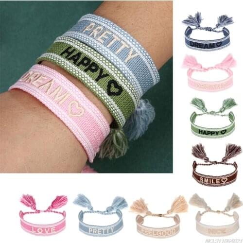 Woven Cotton Knitted Wrap Bracelet Lucky Letter Love Pattern Woven Bracelet Bohemian Adjustable Handmade Tassel Bracelet ly7 21