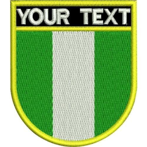 Custom Nigeria flag name tags patch embroidered iron on backing hook backing Shield shape
