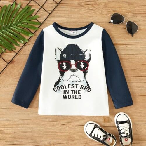 PatPat Toddler Boy Letter Animal Dog Print Pullover Sweatshirt