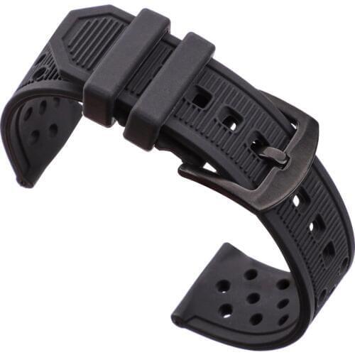 Silicone Watchbands Black Waterproof Soft Rubber 22mm Watch Band Strap Watch Accessories 316l Steel Buckle
