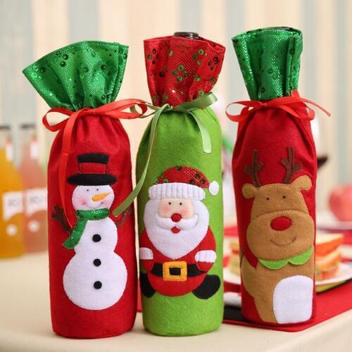 Christmas Table Decor Dinner Party Red Wine Christmas Santa Bottle Cover Bag Sets Bottle Decor for New Year Xmas Dinner Party