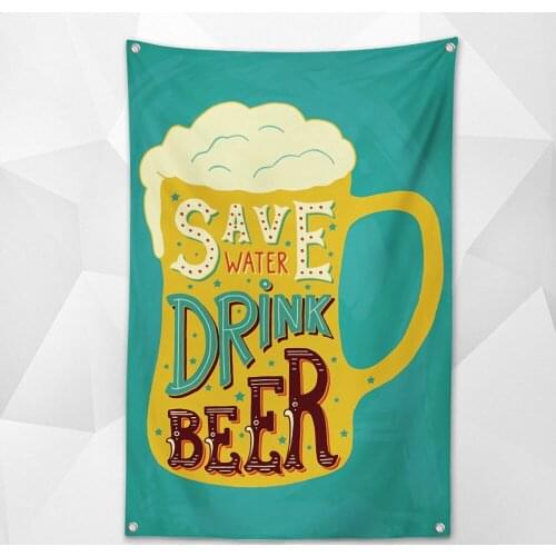 SAVE WATER DRINK BEER Retro Beer Day Wall Hanging Personalized Party Banner Wall Decor Flag 4 Brass Grommet for Bar Cafe Outdoor