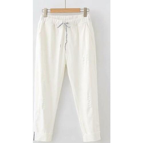 Plus Size Pants For Women Elastic Waist Hole Design Blended Cotton Sstretch Fabric Leggings Large Size Spring And Autumn Pants