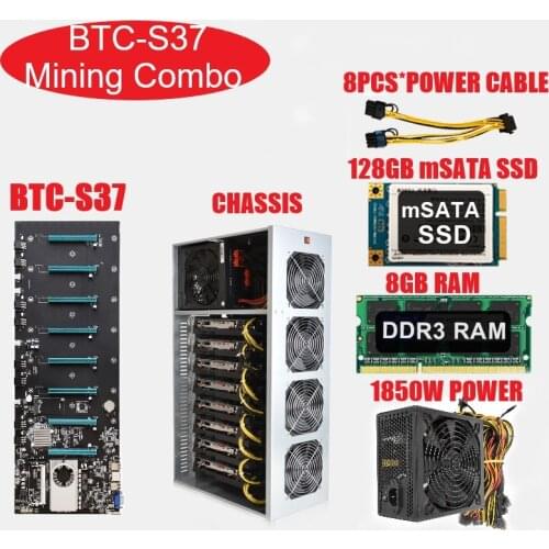 Miner Motherboard Set BTC-S37 Motherboard 8 Graphics Card Slots HDMI-Compatible VGA Chassis Fans Motherboard Mining Machine Suit