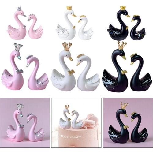 Resin Swan Statue Figurines Sculpture Cake Dashboard Decor Large Pink