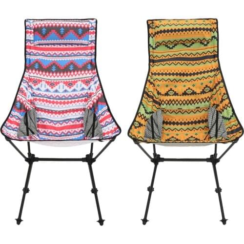 Ultralight Portable Folding Camping Chair Ethnic Customs with Pillow Aluminum Bracket Outdoor Fishing Camp Garden Furniture