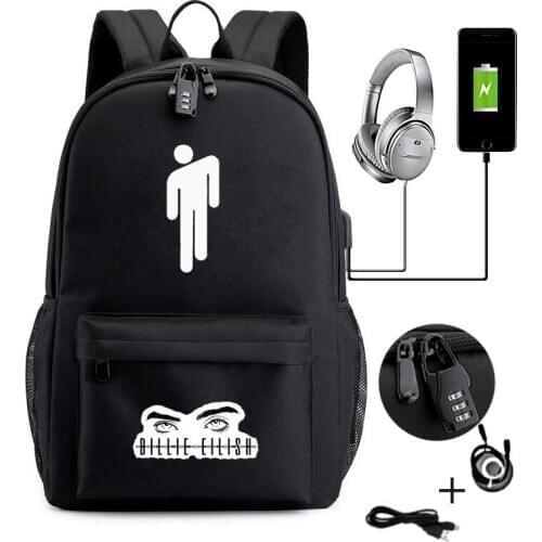 Billie Eilish New Luminous Backpack Teenager Boys/girl School Bags Waterproof Oxford USB Charger Travel Mochilas Mujer