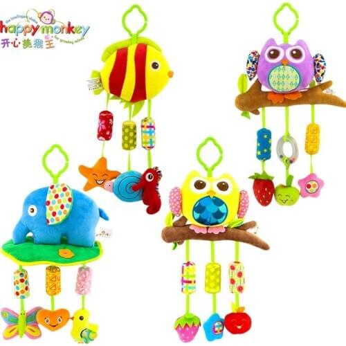 Happy Monkey Cute Kids Baby Plush Rattle Stuffed Wind Chimes Animal Educational Learning Toys Gift for Toddler Child 0-12 month