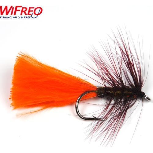 Wifreo 6PCS #6 Rusty Hair Orange Wooly Bug Streamer Fly Barbed Hook Fly Fishing Trout Flies