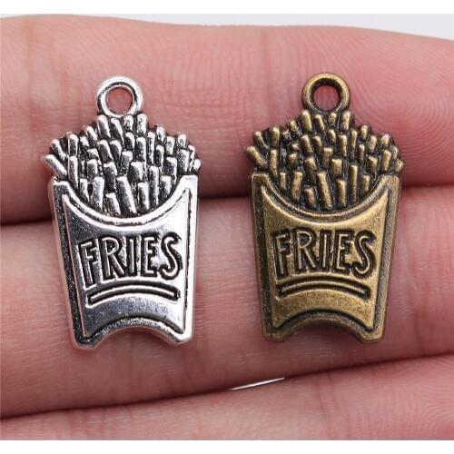 WYSIWYG 10pcs Charms French Fries 25x15mm 2 Colors Antique Bronze Pendant French Fries Charms Jewelry Findings