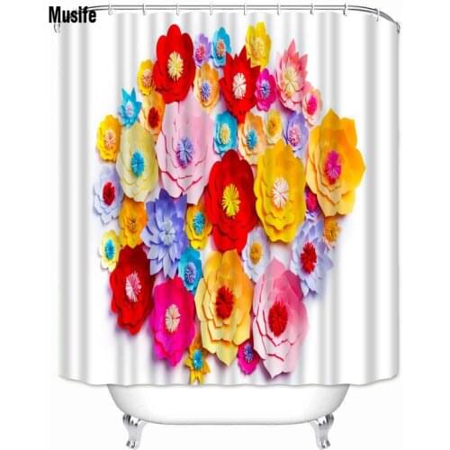 Musife Custom High Quality Paper Flower Shower Curtain Waterproof Bathroom Polyester Fabric Bathroom Curtain