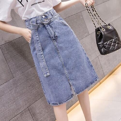 Women clothing denim fabric washed skirts split skirts high waist slim women skirts cowboy solid color