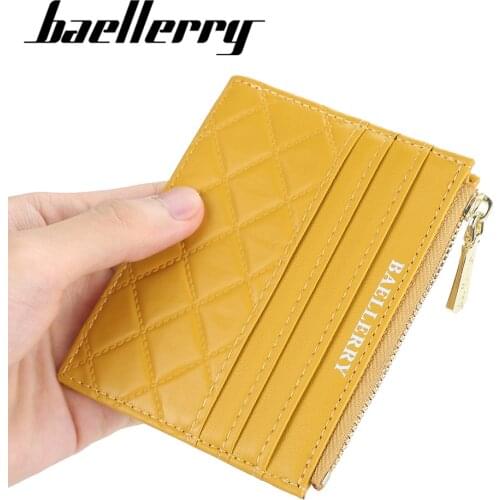 Baellerry Ladies Card Holder Solid Color Driver License Clips Embossed Zipper Credit Bank Card Holder with PU Leather tarjetero