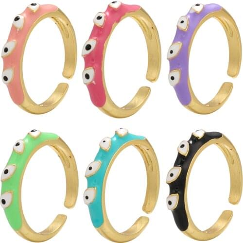 ZHUKOU gold color Multiple eyes rings for women Dripping oil Enamel open rings girls party Fashion jewelry wholesale VJ231