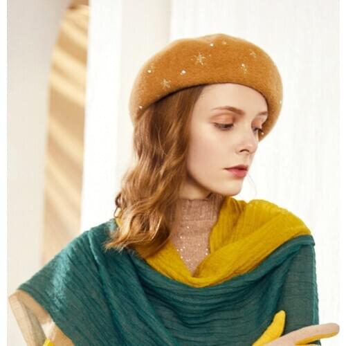 H7680 Women Beret Hat Female Autumn Winter Warm Fashion Simple Cap Lady Diamond Decoration Elegant High Quality Korean Caps