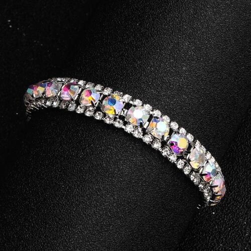 SLBRIDAL Trendy Charm Round AB Crystal Rhinestones Fashion Women Bracelet Girls Bracelet Bridal Wedding Bracelet Bangle