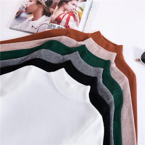 Jvzkass 2019 new autumn and winter half-high collar pullover womens long-sleeved versatile slim tight sweater Z258