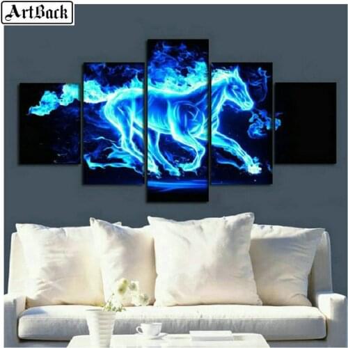 Animal Diamond Painting Horse Unicorn Full Square Drill Diamond Mosaic 3d Diamond Embroidery Wolf 1 Set 5pcs