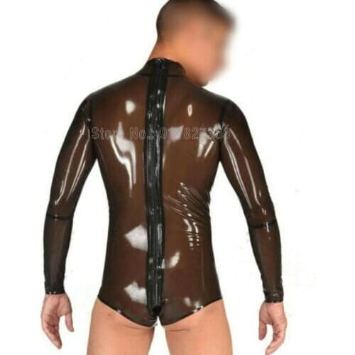100% Handmade Latex transparent Catsuit Mens Leotard Rear Long Back Zipper Clubwear Cool Sexy Customized
