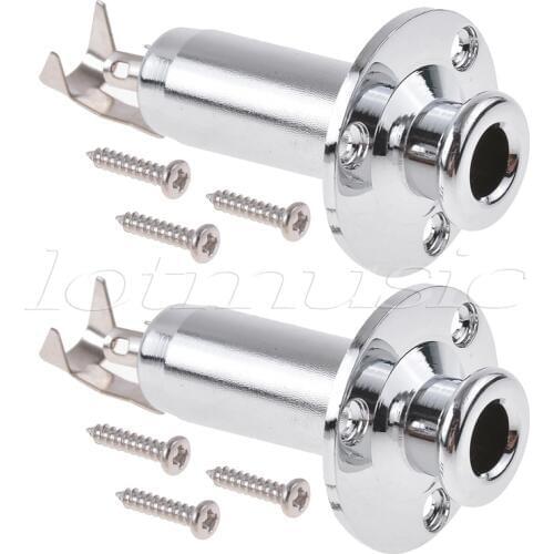 2 Pcs Acoustic Electric Guitar Bass Output Jack Strap Button Endpin Plug Socket Stereo Cylinder Gold Chrome Black