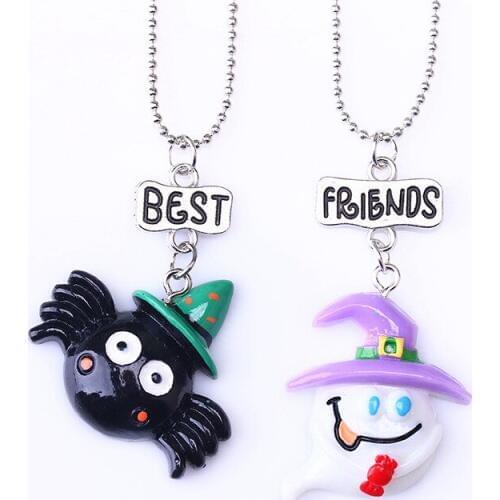 2018 Resin Halloween Ghost Spider Pendant Necklace Best friends Friendship Jewelry Gifts For 2 Kids Women Accessories