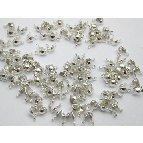 500 Silver Plated Charlotte End Crimps Beads Tips 4mm Double Loop Clamp-on