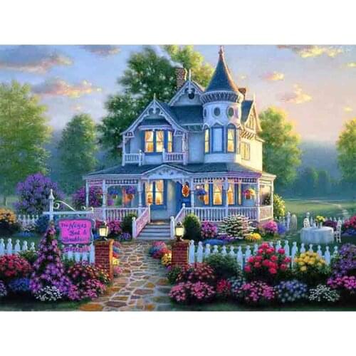 5D Diamond Painting Garden House DIY Needlework Diamond Embroidery Cross Stitch Landscape Flower Mosaic Full Round Rhinestones