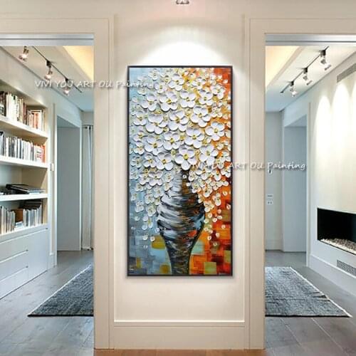 White Orange 3D Nature Flower Large Wall Art Canvas Handpainted Cuadro Modern Abstract Painting Wall Pictures for Living Room
