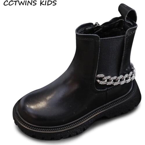Girls Boots 2021 Autumn Winter Kids Chelsea Ankle Boots Metal Chain Rhinestone Children Fashion Shoes Classic Soft Sole Platform