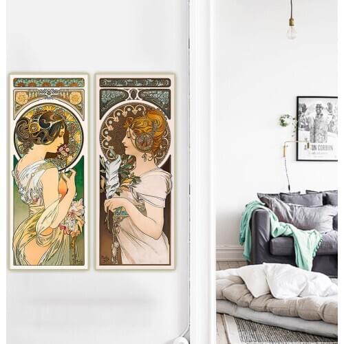 Citon Alphonse Mucha《Feather & Primrose, 1899》Canvas Oil painting Artwork Poster Picture Wall Decor Home Living room Decoration