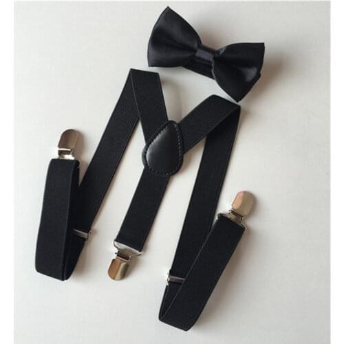 Kids Elastic Suspenders Bow Tie set Matching Tuxedo Suit Unisex Boy Girl Bowtie Wedding Costume Adjustable Y-Back Brace Belt
