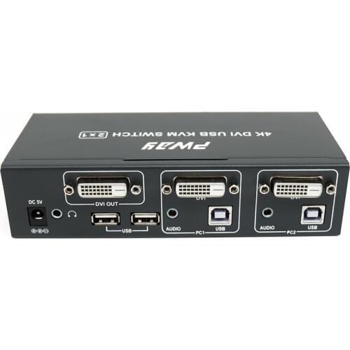 DVI KVM Switch Box Selector DVI Switch 2 In 1 Out Sharing USB 2.0 monitor mouse keyboard PWAY-SD0201K