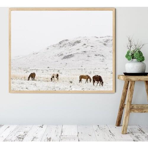Horse Photography Poster Canvas Print Modern Snowy Mountains Winter Landscape Painting Pictures Living Room Home Wall Art Decor