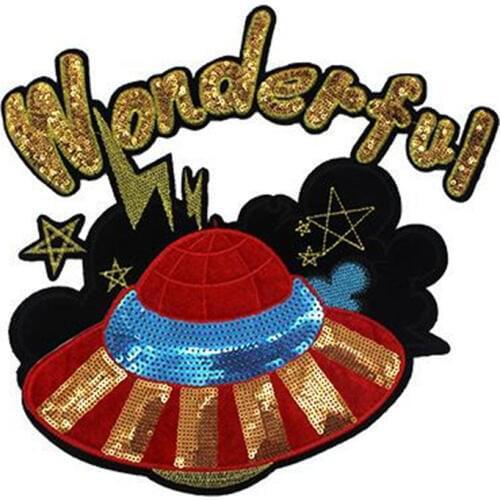 T shirt Women patch sequins 32cm UFO wonderful deal with it biker patches for clothing stickers 3d t shirt mens free shipping