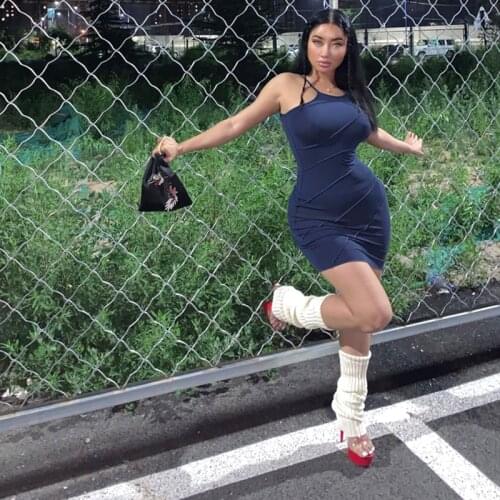 3-color summer is super good to wear high elastic rotating outer stitched halter neck bag hip waist waist knee-length dress 21.6