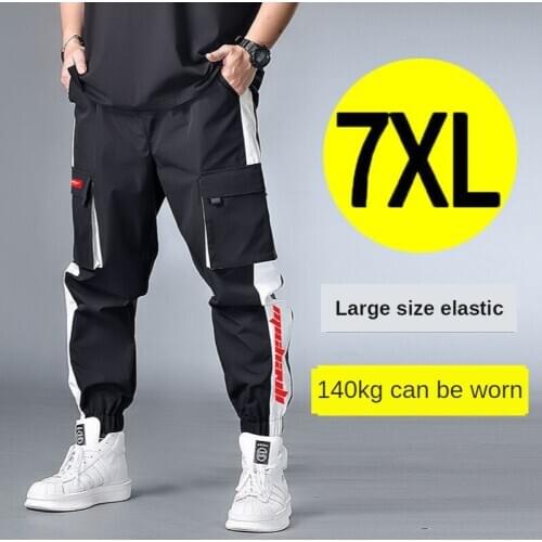 Summer Plus Size Cargon Pants Mens Stitching Ankle Banded Pants Loose Hip Hop Casual Pants Multi-Pockets Joggers Men Sweatpants
