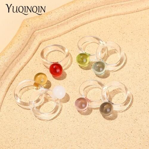 Trend Fashion Exquisite New Rings for Women Minimalist Transparent Cute Round Rings for Teen Girls Vintage Resin Acrylic Jewelry