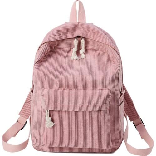 Fashion Double Backpack Corduroy Bagpack Travel Bag School Shoulder Bag Backpack For Teenage Girls Pure colour student bag