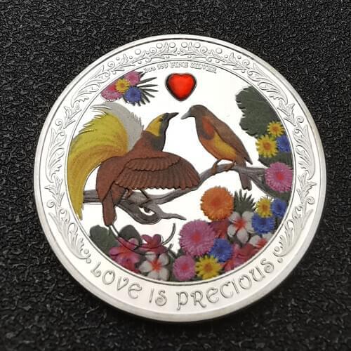 Love Bird 1OZ Fine Silver Plated Coin Love Is Precious An Affectionate Couple Souvenirs Coins Christmas Gifts Collectible