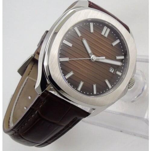 40MM Brown Dial Sapphire Glass Date Square Luminous MIYOTA 8215 Movement Automatic Mens Watch