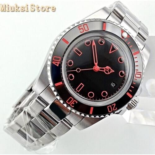 Bliger 40mm silver case coated crystal black sterile dial ceramic bezel mens top luxury mechanical automatic watch