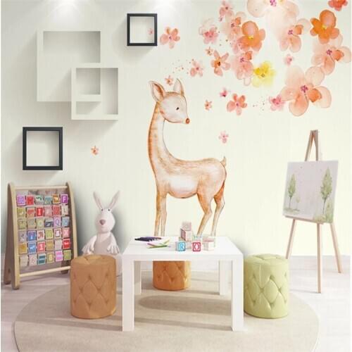 Xuesu Hand painted watercolor elk background wall childrens room cartoon anime custom wallpaper 8D waterproof wall covering