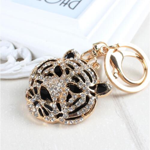 New Tiger Head Forward Charm Pendant Crystal Purse Bag car Keyring Key Chain Jewelry Gift For Charming Women