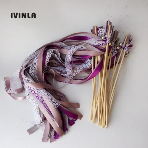Newest Arrived 3 Ribbons stick lace wedding wands Purple & grey Ribbon Birthday Party ,christmas ribbon Sparklers