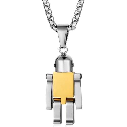 Titanium Steel Movable Robot Pendant Necklace for Men Korean Style Hip Hop Hipster Sweater Box Chain Mechanical Design Engraving