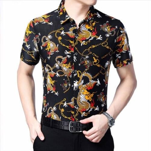 Printed shirt 2021 fashion mens British style Short Sleeve dress shirt high quality casual slim mens clothing shirt