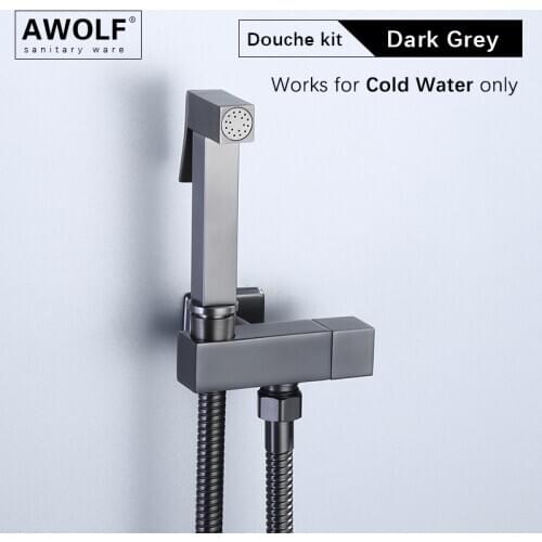 Dark Grey Hand Held Toilet Bidet Sprayer Solid Brass Single Handle Valve Cold Water Shower Faucet 1/2 Douche Kit Shattaf AP2232